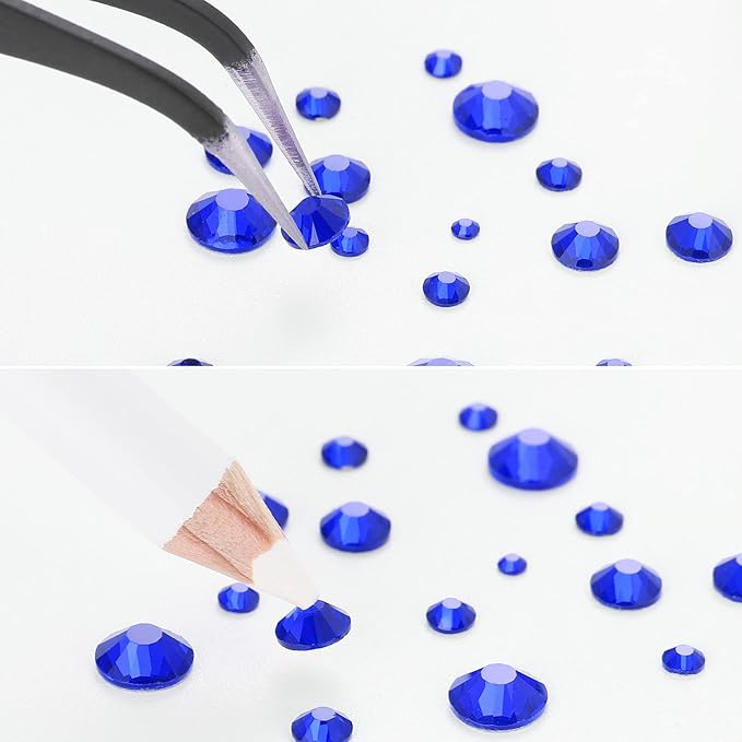 Beadsland Rhinestones for Makeup,8 Sizes 2500pcs Blue Flatback Rhinestones Face Gems for Nails Crafts with Tweezers and Wax Pencil,Sapphire,SS4-SS30