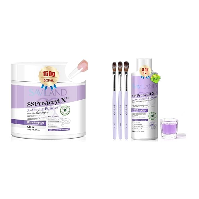 SAVILAND EMA Monomer Acrylic Nail Liquid with 5.29oz Ultra-Smooth Clear Acrylic Powder