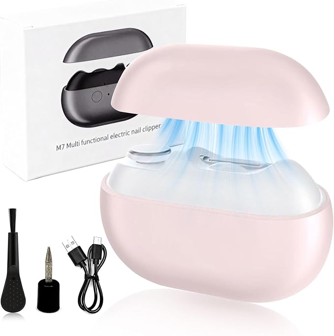 Valentines Day Gifts for Him & Her - Electric Nail Clipper for Seniors & Adults, Baby Automatic Nail Clipper with LED Light & Nail Scraps Storage, 3-in-1 Electric Nail Trimmer for Fingernail (Pink)