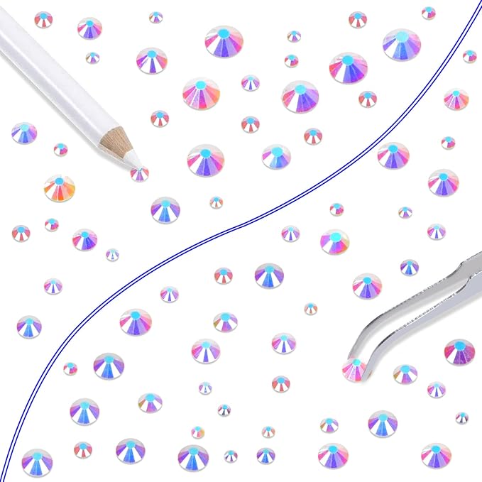 LPBeads 6000 Pieces Paradise Shine Non Hotfix Rhinestones 6 Sizes Round Crystal Glass Flat Back Rhinestones with Tweezers and Picking Pen for Nail Art Crafts Bags DIY