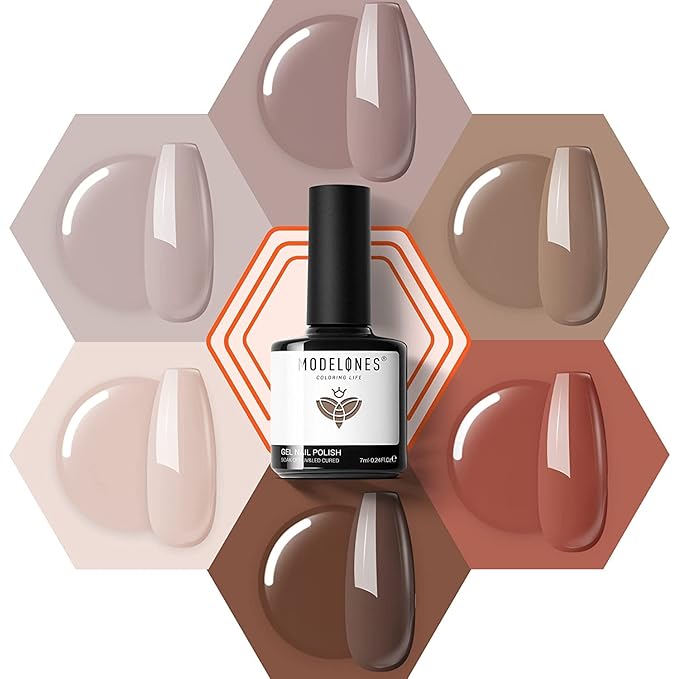 modelones Gel Nail Polish Set - 6 Colors Neutral Nude Brown Gel Polish Caramel Maroon All Skin Tones Nail Gel Polish Kit Soak Off LED Nail Art Manicure DIY Salon Home Gift
