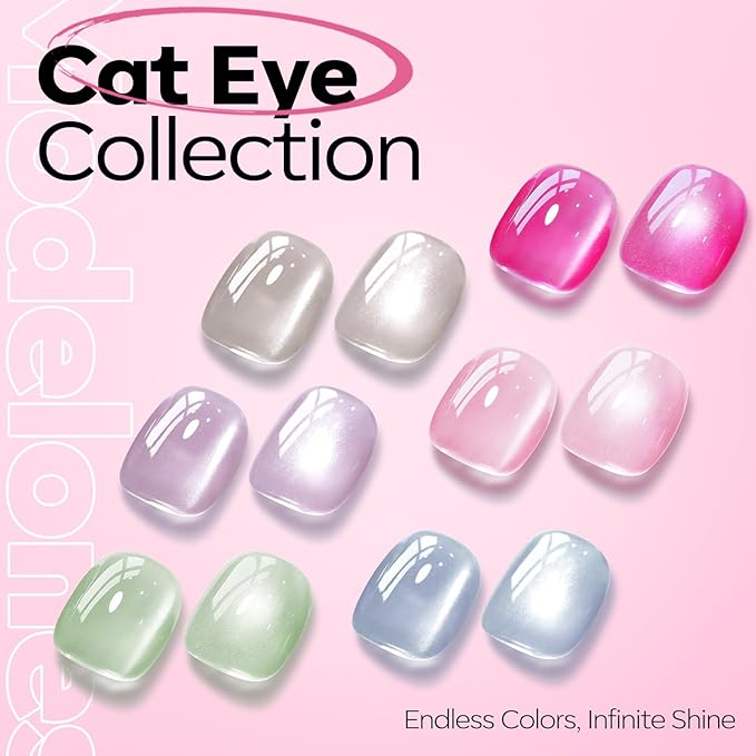 modelones Pink Cat Eye Gel Polish Slik Glitter Holographic Jelly Glass Cat Eye Light Rose Shimmer Reflective Translucent U v Gel Magnetic Valentine Nail Polish 15 ML