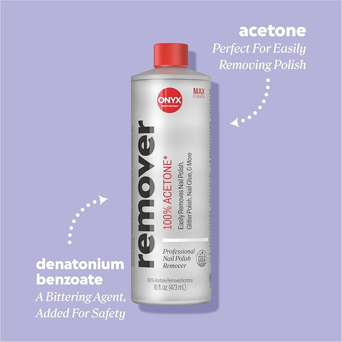 Onyx Professional 100% Pure Acetone Nail Polish Remover Kit with 7 inch Nail File, 16 fl oz - Made in USA, Maximum-Strength Gel Polish Remover, Artificial & Glitter Nail Polish