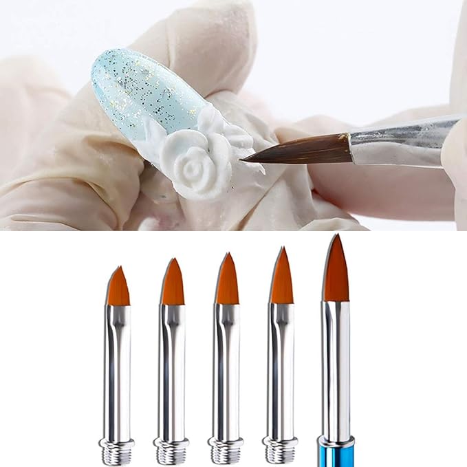 SILPECWEE 1 Pack Replacement Acrylic Nail Art Brush Set UV Gel Builder Nail Drawing Flower Pen Manicure Tools With 5Pcs Pointed Head (3.5/4/5/6/7mm)