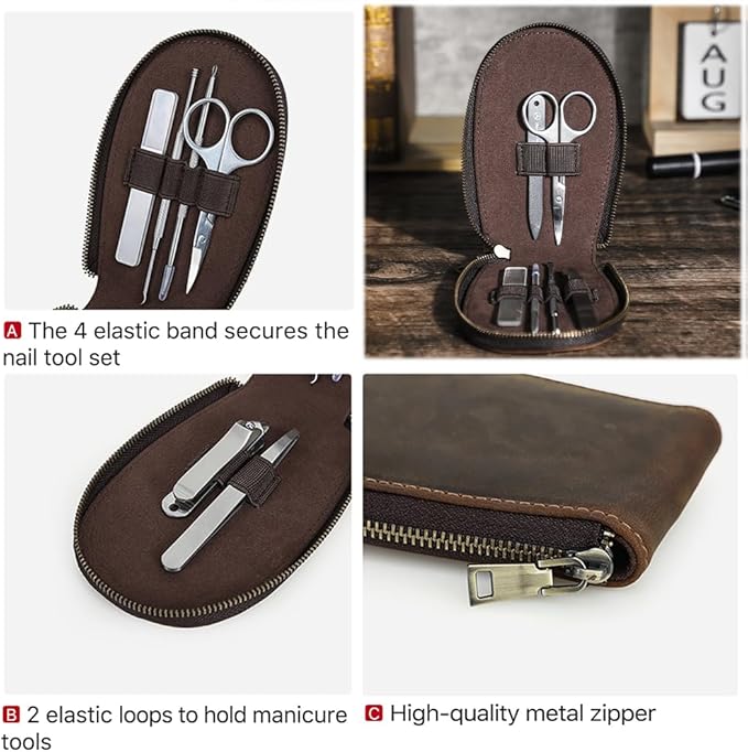 CONTACTS Full Grain Leather Empty Manicure Set Case Travel Nail Clipper Pouch for Men Personal Care Tools Pouch By Handmade (Case Only)