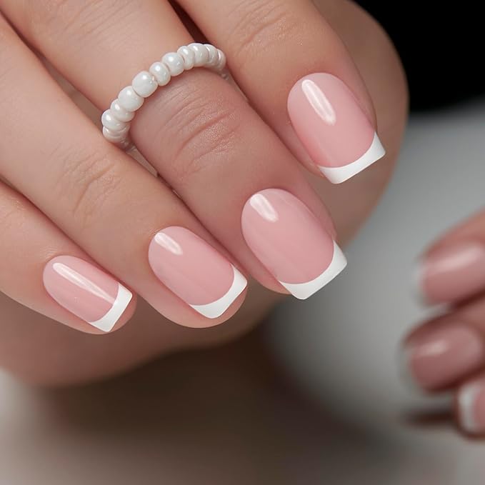 Curvlife Short Square Press on Nails Soft Gel Fake Nails with Design Full Cover False Nails for Women Reusable Nail Kit