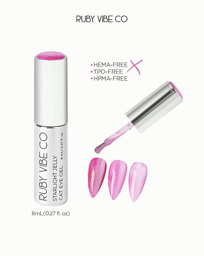 RUBY VIBE CO Starlight Jelly Cat Eye Gel Nail Polish Set, Magnetic Light Play, HEMA-FREE, Glass Shine Finish, HEMA-FREE, TPO-FREE, HPMA-FREE, Soak-Off UV/LED Gel Polish, 0.27 Fl Oz (Pack of 6)