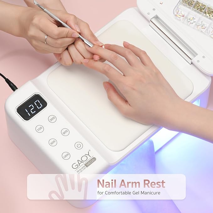 GAOY Professional Nail Curing Lamp for Salon, Mega UV LED Light for Gel Nails with Arm Rest and Retractable Tray, 5 Timers, LCD Display and Infrared Sensor