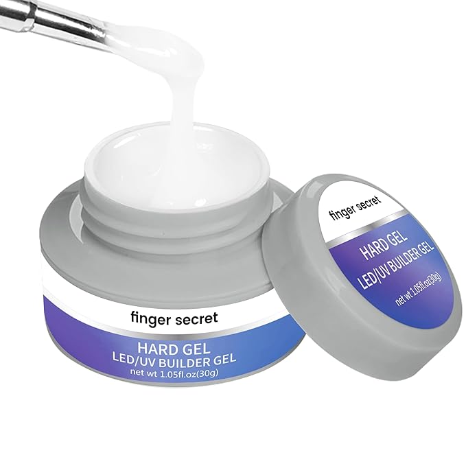 FINGER SECRET Hard Gel For Nails Builder Gel for Nails,White Transparent Pink Nude 3D Sculpting for Nail Extension & Builder 1.05fl.Oz/30g