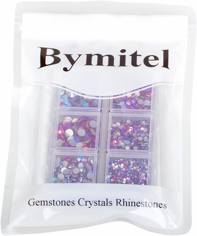 Bymitel 5000 Pieces 6 Mixed Sizes Glue Fix on Glass Rhinestones Round Crystal Gems Flatback for DIY Jewelry Making with one Picking Pen(6-Sizes 5000PCS, Siam AB)