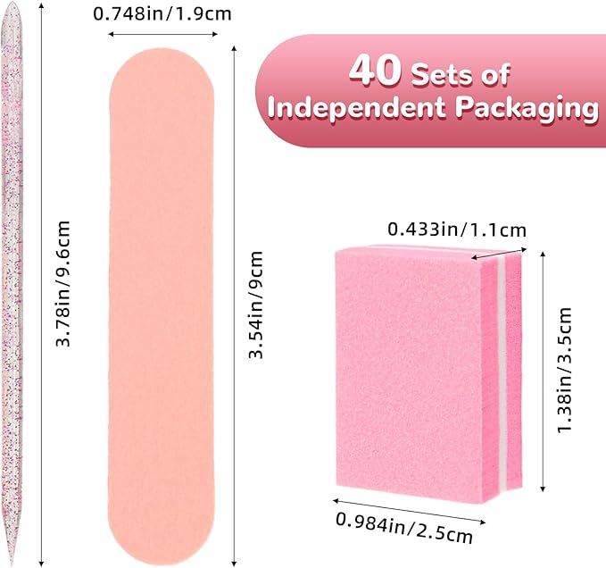 40 Sets Professional Manicure Press On Nail Tool Kit, Pink Disposable Manicure Nail Supplies kit with Mini Nail File,Mini Nail Buffer,Nail Stick