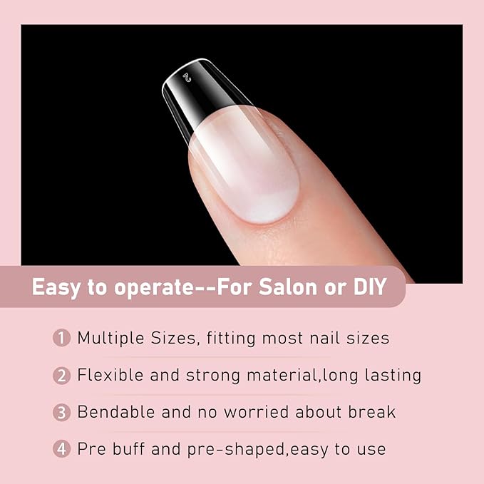 Short Ballerina False Nail tips-Half matte nail extension tips kit full cover nail tip kit press on 12 sizes 600pcs pre-shaped nail tips set false nail tips kit for nails Salon Or Home DIY