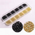 12 Grids Art Charms Metal Beads 3D Caviar Small Steel Ball Nail Accessories Nail Art Metal Mini 3D Mixed Sizes DIY ons Accessories (Black and Gold