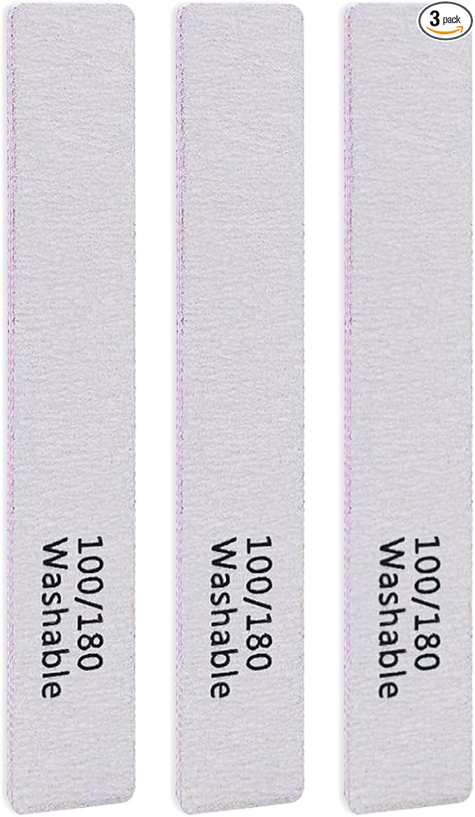 3PCS Professional Reusable Double-Sided 100/180 Grit Washable Nail File