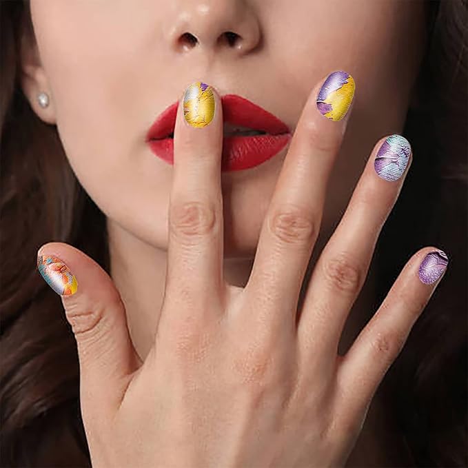 WOKOTO 12 Sheets Macarons Colors Gradient Nail Polish Strips, Marble Nail Stickers Full Wraps for Women Nail Art Wraps Colorful Graffiti Sticker Nails for Women Gel Nail Strips Kit
