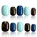 Press On Nails, COOLYOUNG Mixed Color Press On Nails - Blue, Brown, Light Blue, Square Short Acrylic Nails, 25 PCS Handmade Nails