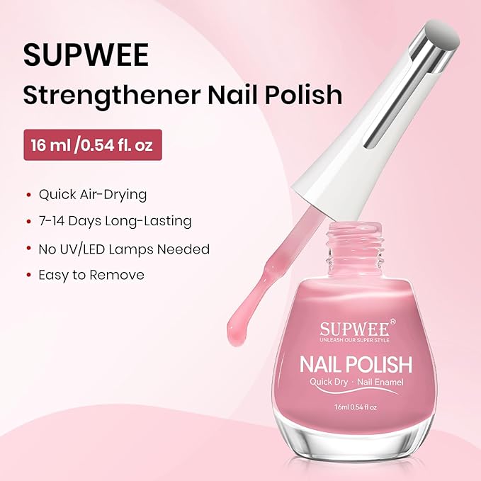 Pink Regular Nail Polish Non Gel, Quick Dry Finger Nail Lacquer Glossy Salon Manicure DIY at Home 0.54 fl.oz