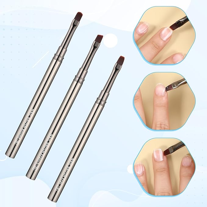 3Pcs Nail Polish Clean Up Brush Set, Cleaning Mistake Polish On Cuticles Angled Round Flat Brush Acetone-Resistant Gradient Handle Brushes for Nail Art Design Professional DIY