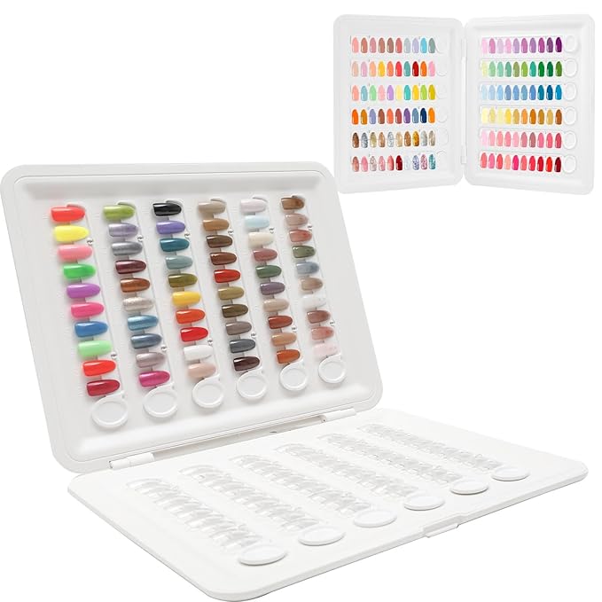 Nail Color Display Book Nail Swatch, 120 Colors Nail Polish Sample Display Book with Transparent Replacement Nails, Professional Nail Gel Color Card Book, No Need Pasting, No Need Glue