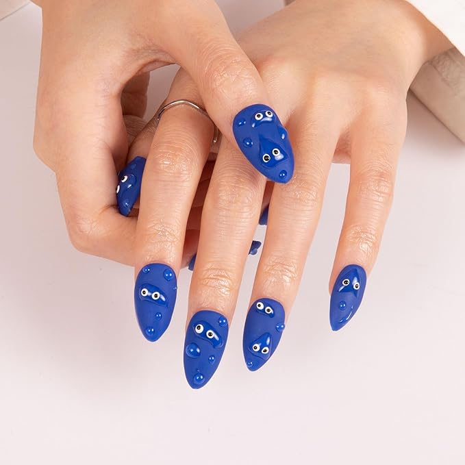 LOVFUL Press on Nails Dancing Rain | Handmade with Full Covered Crystals | Reusable Fake Nails | Almond Regular 1.0 in | H279-L