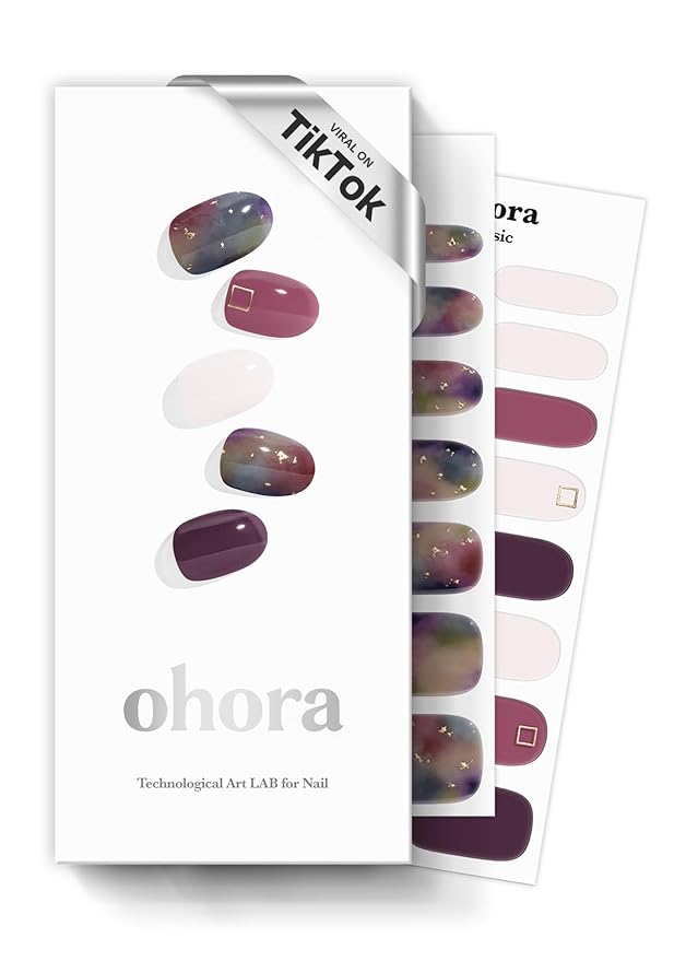 ohora Semi Cured Gel Nail Strips (N Tie-dye) - Purple, Ombre, Works with Any UV/LED Lamps, Salon-Quality, Long Lasting, Easy to Apply & Remove - Includes 2 Prep Pads, Nail File & Wooden Stick