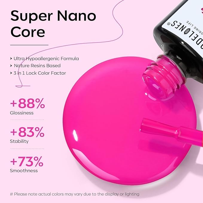 modelones Pink Gel Polish Hot Pink Gel Nail Polish Soak Off Led Neon Pink Polish Nail Art Design Salon DIY Gel Manicure for Women Girl 15 ML