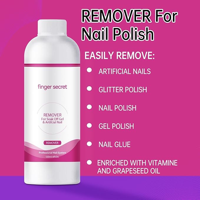Nail Polish Remover 4Fl.Oz Nail Polish Remover Kit Professional Nail Glue Remover Quickly & Easily Remove Dip Powder Artificial Nails,Glitter Polish,Builder gel,poly gel acrylic powder.