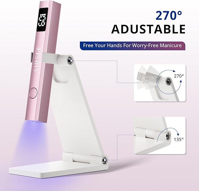 AIRSEE Cordless Nail Lamp with Stand, Handheld UV Light with LCD Display for Gel Nails,Rechargeable USB Nail Dryer for Fast Cure,Rhinestone Glue Decoration,Gel Nail Strips at Home,Travel(Pink)
