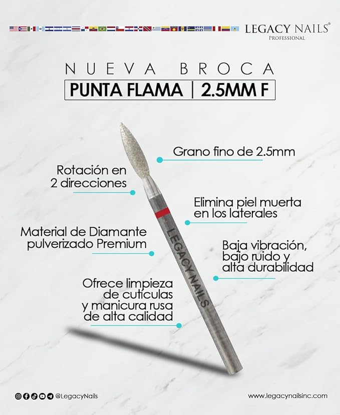 Legacy Nails Professional 2.5mm Flame Shape Cuticle Cleaner Nail Drill Bit - Provides Premium Russian Manicure and Cuticle Cleaning