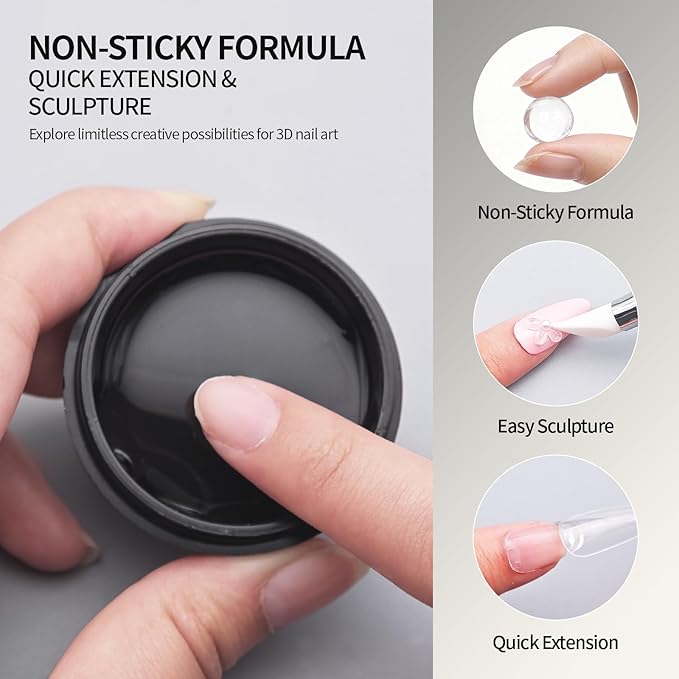3D Gel Nail Art Kit-Clear Solid Builder Gel for Nails 3D Sculpting Carving Building Modeling Hard Extension for Beginner DIY Salon at Home Cured Needed