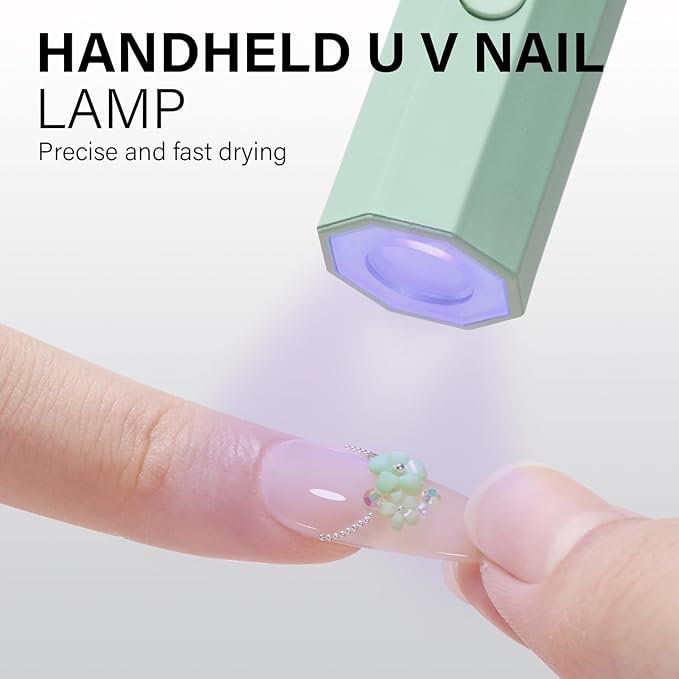 AILLSA Mini UV Light for Nails, Handheld Nail Lamps for Gel Polish, Portable Single Finger Flash Cure Lamp, Fast Drying (Green)