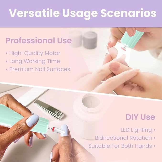 Professional Electric Nail Drill File, Cordless Nail Drill Machine kit for Acrylic Gel Dip, 12 in 1 Nail Machine Kit Portable Rechargeable Manicure Pedicure Tools for Home Salon(Blue)