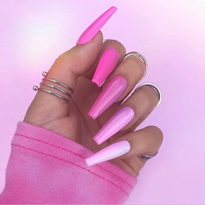 Long Fake Nails - Clear Acrylic Coffin Shaped Ballerina Nails Tips BTArtbox 500pcs Full Cover False Artificial Nails with Case for Salons and DIY Nail Art, 10 Sizes