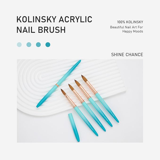 Acrylic Nail Brush Size 14, 100% Pure Kolinsky Nail Brush for Acrylic Application, Professional Nail Extension Manicure Tool Nail Drawing Pen for DIY Home Salon(Cyan)