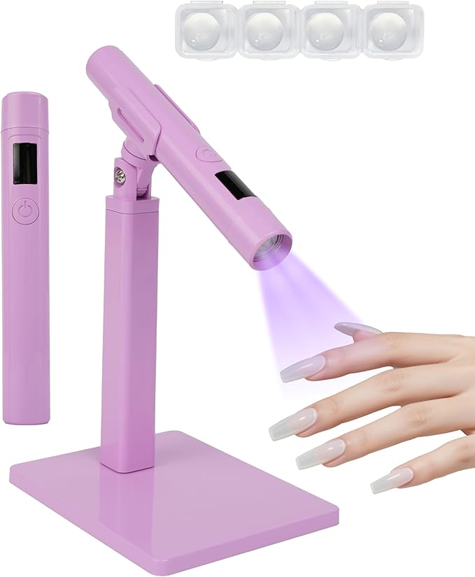 Mini UV Light for Nails，Handheld LED Flash Cure Lamp for Gel X Polish, Portable Uv Pen Light for Single Finger,Nail Curing Lamp with Stand for Starter Salon DIY or Home Manicure (White) (PURPLE, Mini)