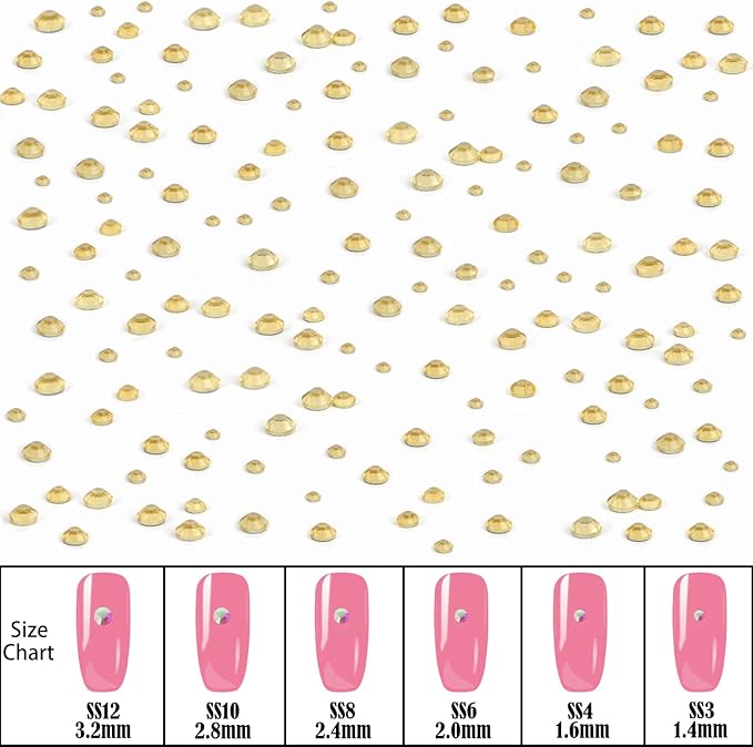 NCB Hotfix Iron on 8000pcs Crystal Rhinestones Round Gem for Crafts Decoration DIY Jewelry Making with a Picking Pen (Light Yellow, 6Sizes SS3-SS12)