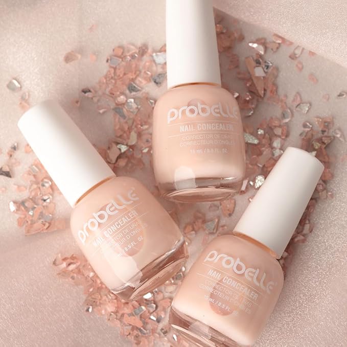 Probelle Illuminating Nail Concealer, Sheer Long Lasting Brightening Nail Polish for yellowing discolored nails, perfect finish for damaged nails with imperfections, Vegan, Gluten Free, Peach Pearl