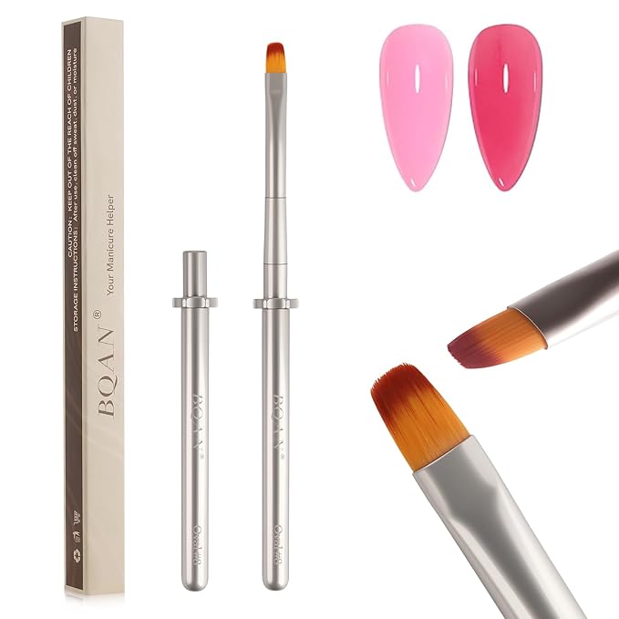 BQAN 1PCS Oval Nail Brush Builder Gel Brush for Poly Nail Gel with Metal Handle Nails Clean up Brushes Manicure Design Pen Salon DIY at Home