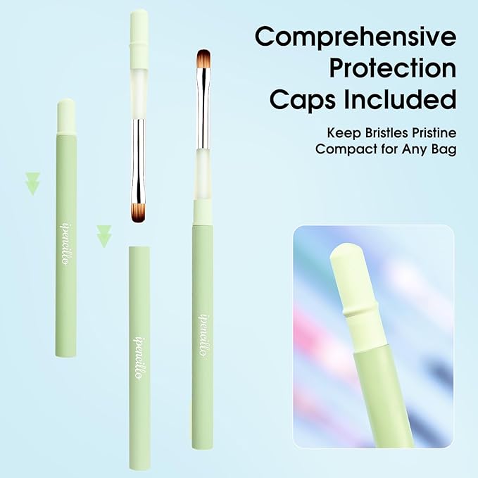 Nail Art Brushes Set, 6 Pcs Nail Brushes for Nail Art Design, Nail Art Brushes with Cap, Nail Art Tools for Gel Polish, Metal Handle with Non-Slip Coating, Macaron Color, DIY Salon Use