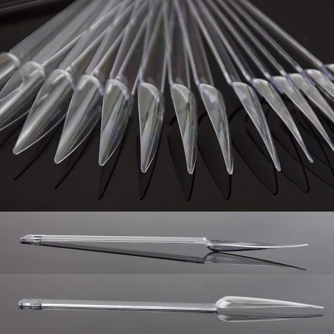 160 Pcs False Nail Sticks - Fan Shaped Swatch Sticks, Display Board, Transparent, Black, Natural, Milky Colors, Stiletto Tips