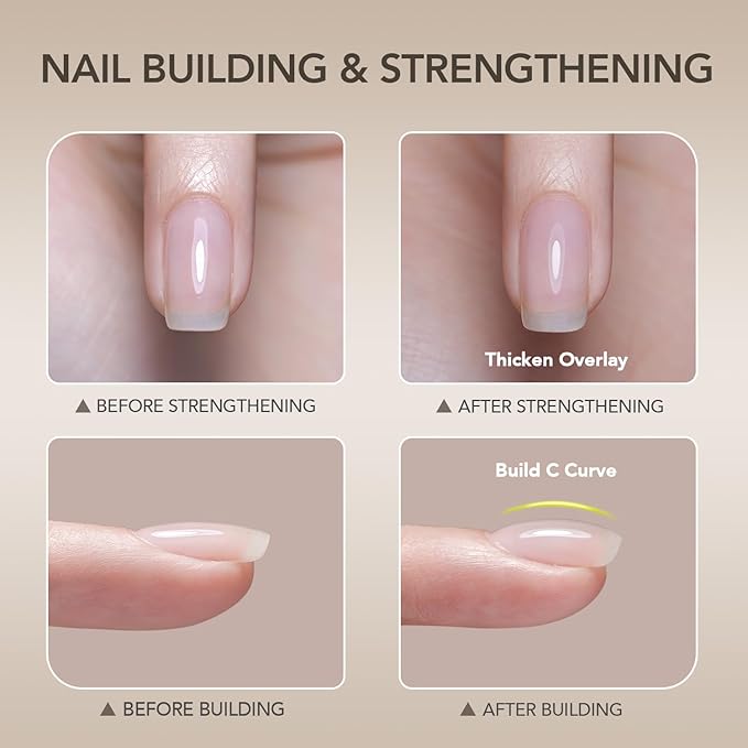 GAOY Low-Heat Clear Builder Gel for Nails, 30ml Self-Leveling Nail Strengthener, Soak Off Long Lasting Hard UV Gel, Base Coat Top Coat Needed