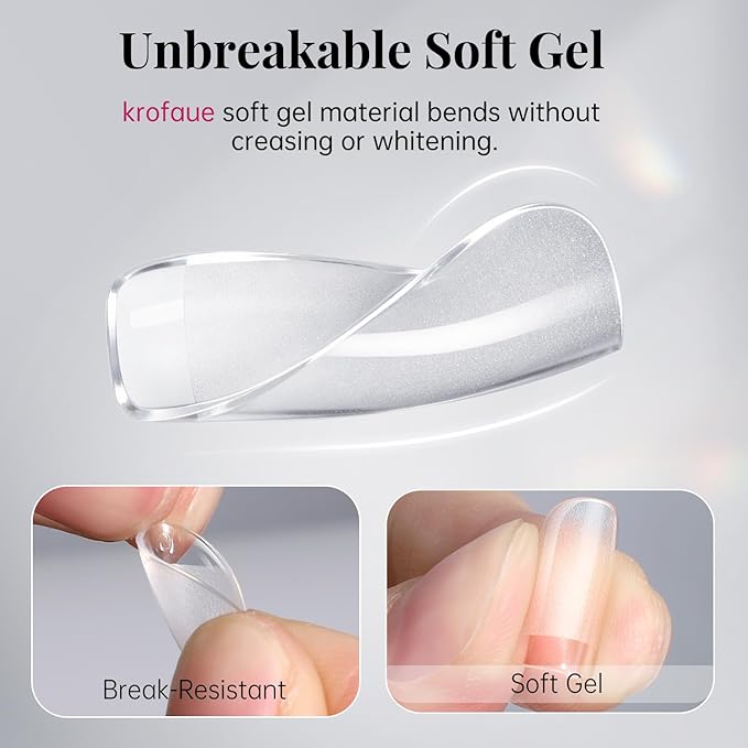 krofaue 3 Styles Short Nail Tips Kit - 720PCS Half Matte Coffin, Almond, Square Fake Nails Full Cover Press on Extension for Soft Gel Tips Set Art DIY Home