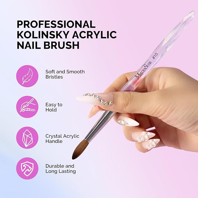 MelodySusie Kolinsky Acrylic Nail Brush, 100% Pure Kolinsky Hair, Professional Nail Brush for Acrylic Powder Nail Extension and 3D Nail Carving, for DIY Home Salon, Size 10
