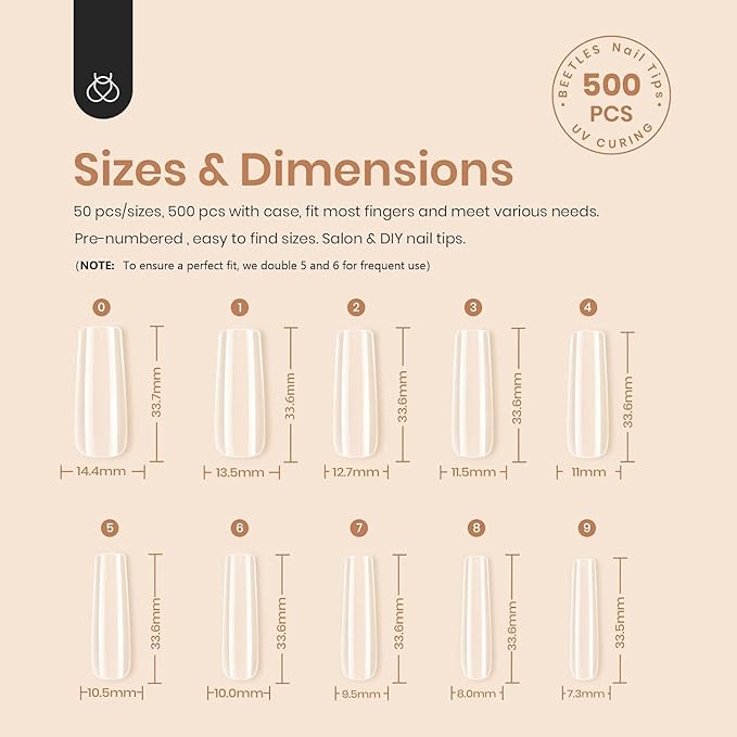 Beetles Gel Nail Tips, 500Pcs Pre-shaped Long Square Gelly Clear Press on Nail Tips Full Cover Acrylic False Nails Extensions Soak Off for Art Women Gifts