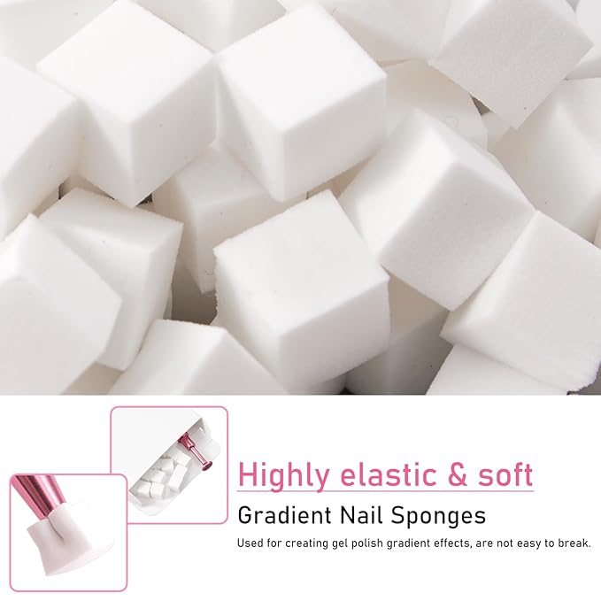WOKOTO 300PCS Nail Sponges For Ombre Nail Tools With Pink Grabbing Pen Kit - Nail Ombre Sponge For Nails Gradient Nail Tools Aura Nails Ombre Nail Brush Accessories Supplies Home DIY Nail Art Salon