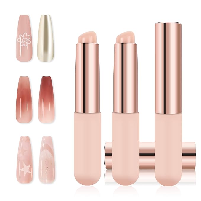 BQAN 3Pcs Silicone Nail Tools, Pink Nail Art Brushes for Ombre Nail, Chrome Nail, French Nail, Soft Silicone Nail Stamping Manicure Tool
