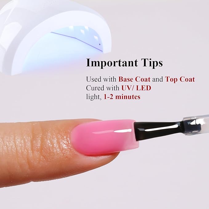 Jelly Gel Nail Polish, Bright Pink Jelly Nail Polish Gel Translucent Spring Summer Sheer Nail Gel Polish Soak off UV LED for Nail Art DIY Manicure 0.5 Fl Oz
