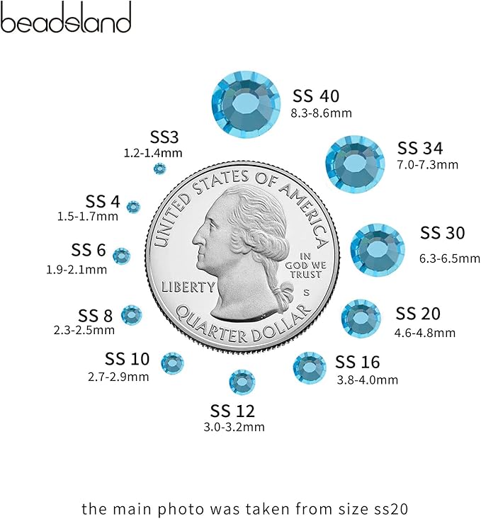 Beadsland 2880pcs Flat Back Crystal Rhinestones Round Gems for Nail Art and Craft Glue Fix,Aquamarine,SS6,1.9-2.1mm