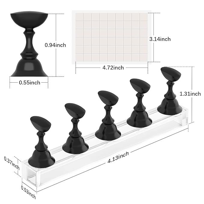 Nail Stand Acrylic Nail Art Display Stand Magnetic Nail Tips Practice Holder 54 Pcs Reusable Adhesive Putty for DIY Painting Nails Stand kit (Black)