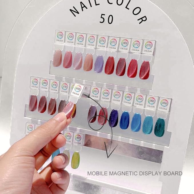 Acycoin2A 50 Colors Magnetic Detachable Nail Color Testing Plate Stand Visible Acrylic Nail Polish Dip Powder Color Display Board Nail Art UV Oil Glue Showing Tools